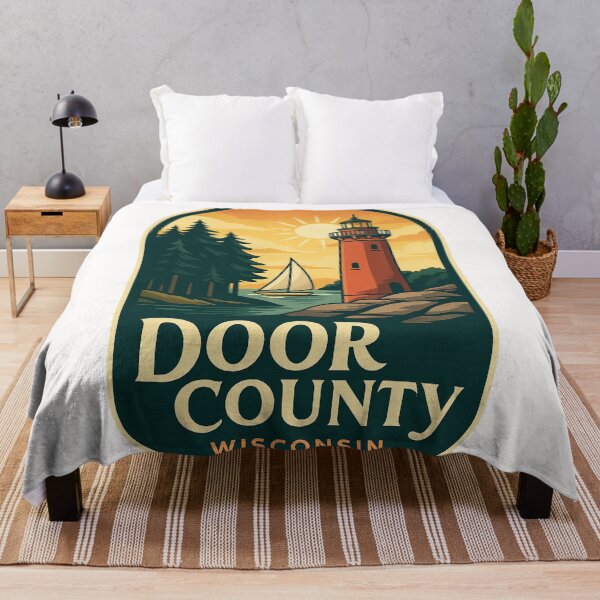 Item preview, Door County Wisconsin Red Lighthouse with Sailboat and Sun designed and sold by Places On Earth.