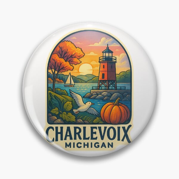 Item preview, Charlevoix Michigan Lighthouse with Sailboat and Autumn Colors designed and sold by Places On Earth.