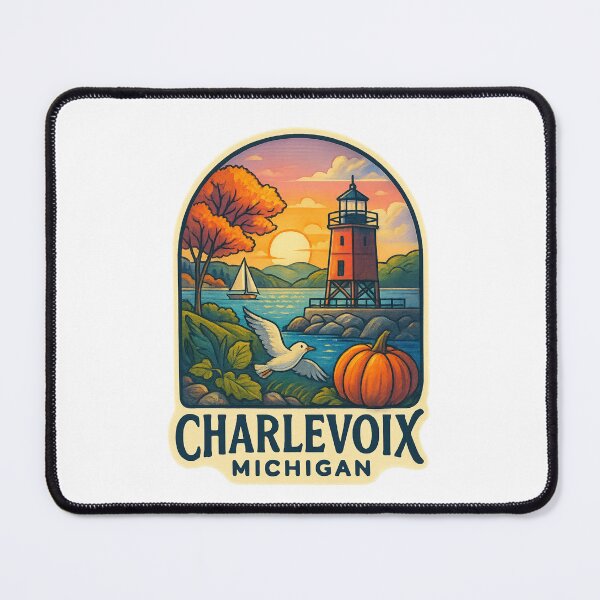 Item preview, Charlevoix Michigan Lighthouse with Sailboat and Autumn Colors designed and sold by Places On Earth.