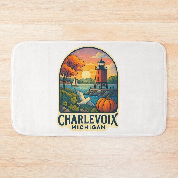 Item preview, Charlevoix Michigan Lighthouse with Sailboat and Autumn Colors designed and sold by Places On Earth.