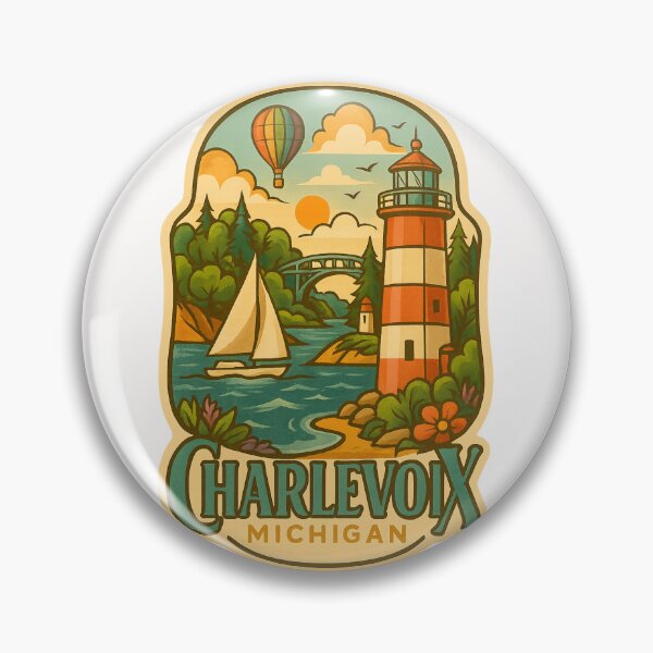Item preview, Charlevoix Michigan Lighthouse with Sailboat and Hot Air Balloon designed and sold by Places On Earth.