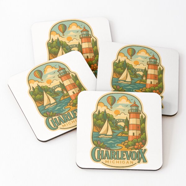 Item preview, Charlevoix Michigan Lighthouse with Sailboat and Hot Air Balloon designed and sold by Places On Earth.