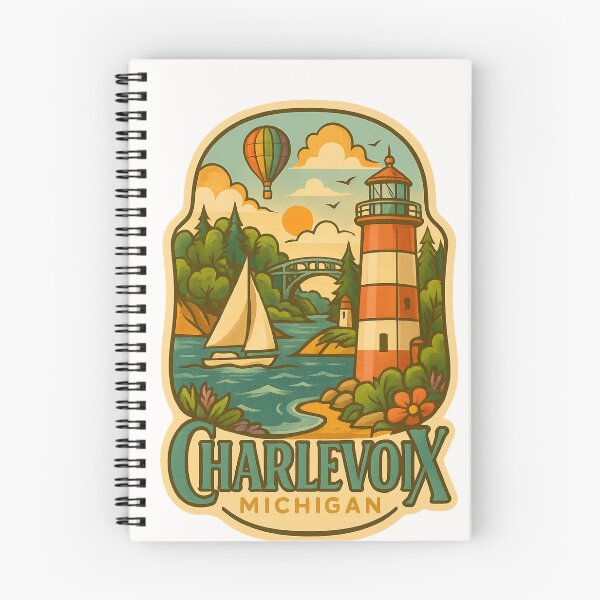 Item preview, Charlevoix Michigan Lighthouse with Sailboat and Hot Air Balloon designed and sold by Places On Earth.