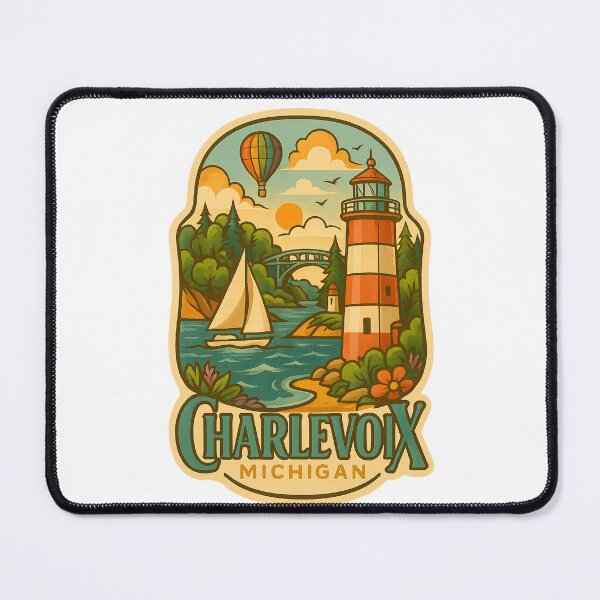 Item preview, Charlevoix Michigan Lighthouse with Sailboat and Hot Air Balloon designed and sold by Places On Earth.
