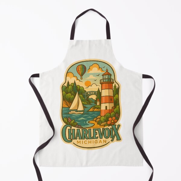 Item preview, Charlevoix Michigan Lighthouse with Sailboat and Hot Air Balloon designed and sold by Places On Earth.