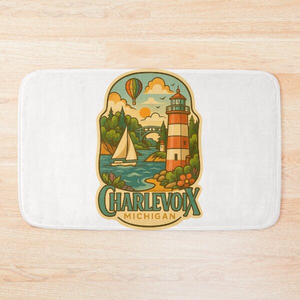 Item preview, Charlevoix Michigan Lighthouse with Sailboat and Hot Air Balloon designed and sold by Places On Earth.
