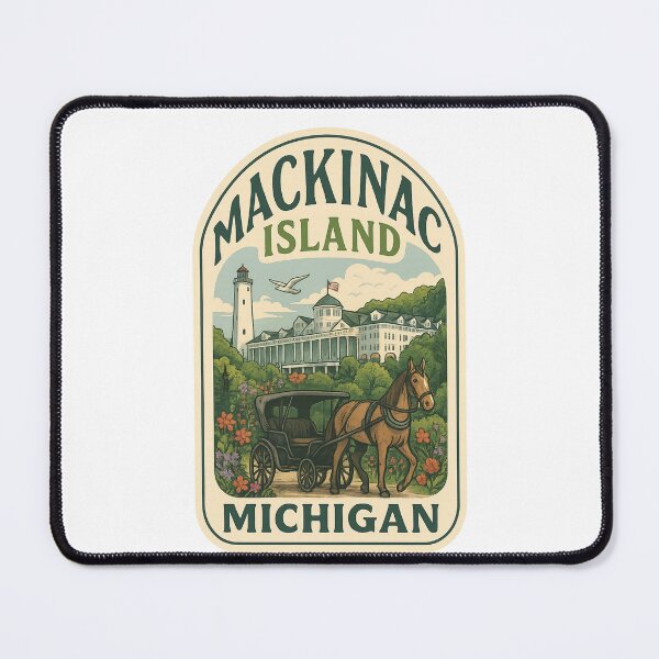 Item preview, Mackinac Island Michigan Grand Hotel with Lighthouse and Horse Carriage designed and sold by Places On Earth.