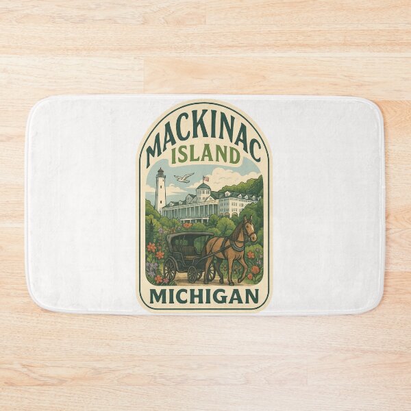 Item preview, Mackinac Island Michigan Grand Hotel with Lighthouse and Horse Carriage designed and sold by Places On Earth.