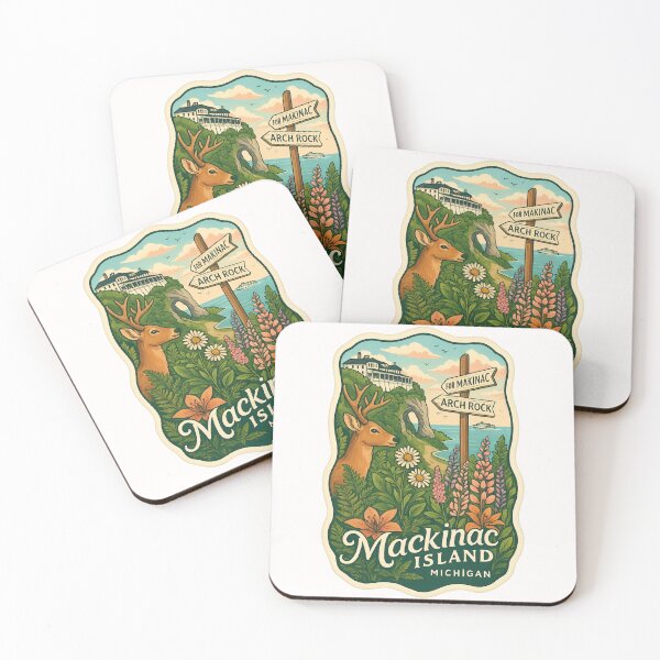 Item preview, Mackinac Island Michigan Arch Rock with Wildflowers and Deer designed and sold by Places On Earth.