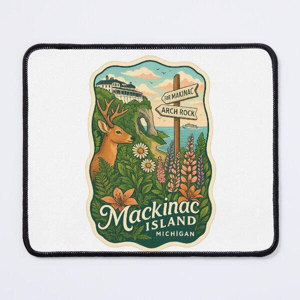 Item preview, Mackinac Island Michigan Arch Rock with Wildflowers and Deer designed and sold by Places On Earth.