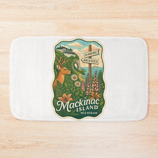 Item preview, Mackinac Island Michigan Arch Rock with Wildflowers and Deer designed and sold by Places On Earth.