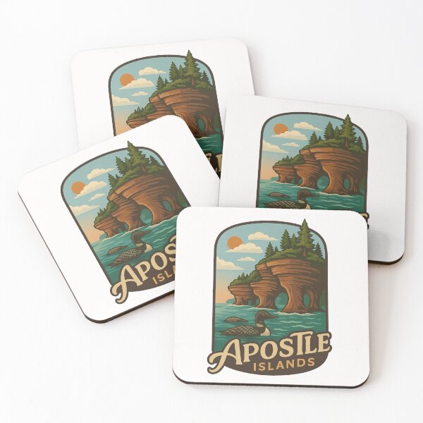 Item preview, Apostle Islands Sea Caves with Sunset and Common Loon designed and sold by Places On Earth.