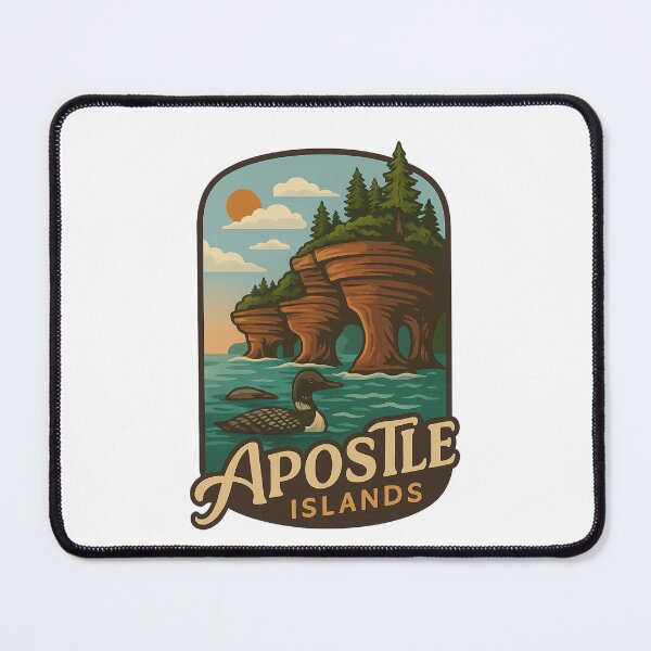 Item preview, Apostle Islands Sea Caves with Sunset and Common Loon designed and sold by Places On Earth.