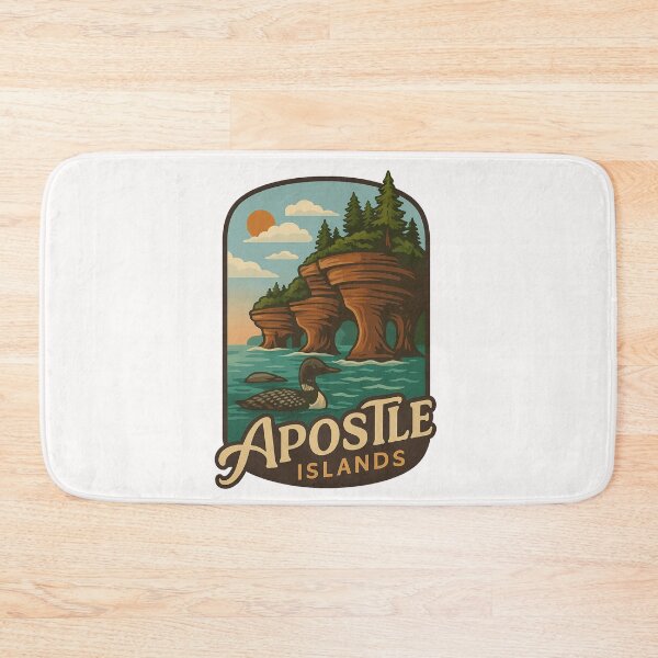 Item preview, Apostle Islands Sea Caves with Sunset and Common Loon designed and sold by Places On Earth.