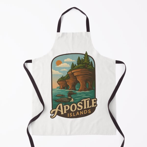 Item preview, Apostle Islands Sea Caves with Sunset and Common Loon designed and sold by Places On Earth.