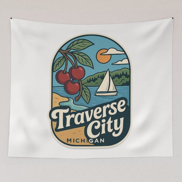 Item preview, Traverse City Michigan Cherries and Sailboat on Lake Michigan designed and sold by Places On Earth.
