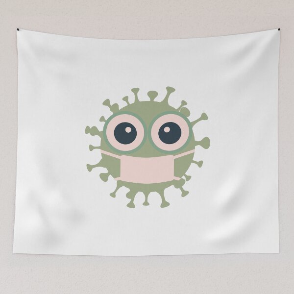 Item preview, Cute Virus Wearing Mask Cartoon Germ Illustration designed and sold by Horrify.