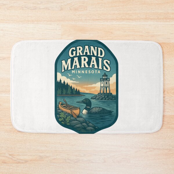 Item preview, Grand Marais Minnesota Lighthouse with Canoe and Loon at Sunset designed and sold by Places On Earth.