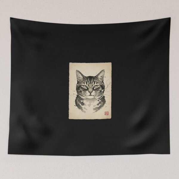 Item preview, Midnight Smoker Cat – Sumi-e Noir designed and sold by yaginoie.