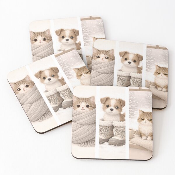 Item preview, Cozy Winter Animals T-Shirt Design – Cute Cat and Puppy Illustration Set designed and sold by Beamiverse.