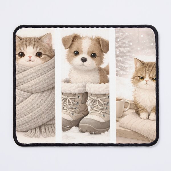 Item preview, Cozy Winter Animals T-Shirt Design – Cute Cat and Puppy Illustration Set designed and sold by Beamiverse.