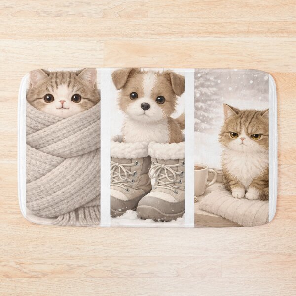 Item preview, Cozy Winter Animals T-Shirt Design – Cute Cat and Puppy Illustration Set designed and sold by Beamiverse.