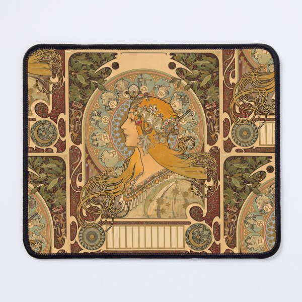 Item preview, La Plume Poster by Alphonse Mucha | 1896 Art Nouveau Zodiac Print | Vintage Woman with Quill Wall Art | Celestial Decorative Illustration designed and sold by artofuniverse.