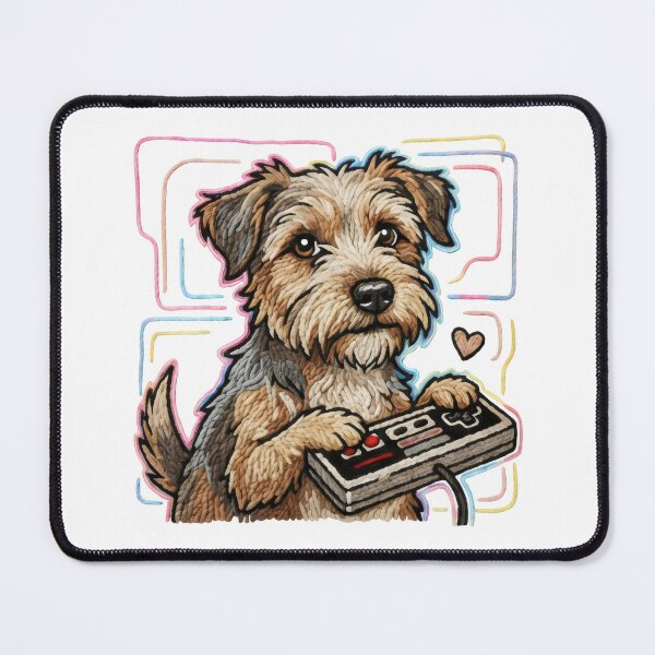 Item preview, Embroidered Gamer Dog – Retro Controller and Whimsical Stitch Art designed and sold by SplashTastic.