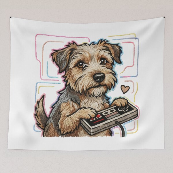 Item preview, Embroidered Gamer Dog – Retro Controller and Whimsical Stitch Art designed and sold by SplashTastic.
