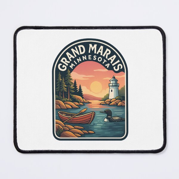 Item preview, Grand Marais Minnesota Sunset with Lighthouse and Forest Shoreline designed and sold by Aryabek.