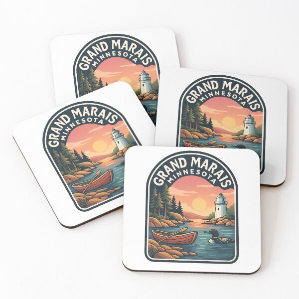 Item preview, Grand Marais Minnesota Sunset with Lighthouse and Forest Shoreline designed and sold by Aryabek.