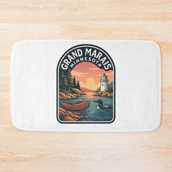 Item preview, Grand Marais Minnesota Sunset with Lighthouse and Forest Shoreline designed and sold by Aryabek.