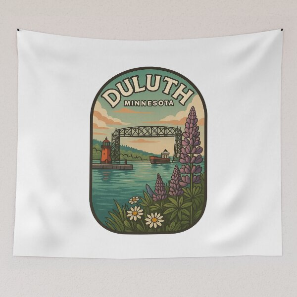 Item preview, Duluth Minnesota Aerial Lift Bridge with Lake Superior Lighthouse designed and sold by Aryabek.