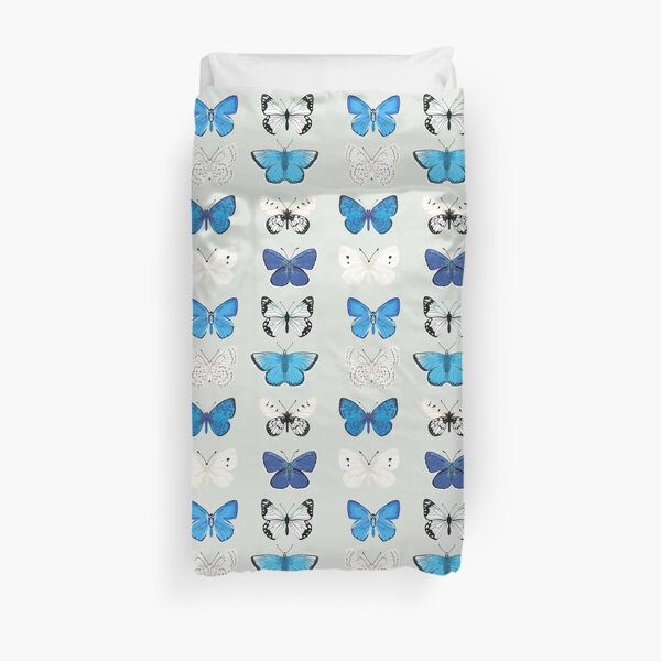 Lepitoptery No. 2 - Blue and White Butterflies and Moths Duvet Cover