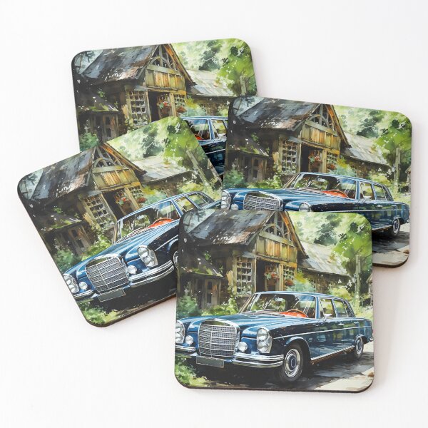 Item preview, Vintage executive car parked beside rustic storybook house designed and sold by RevUpDesign.