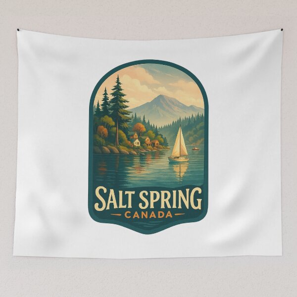 Item preview, Salt Spring Canada Coastal Village with Mountains and Sailboats designed and sold by Aryabek.