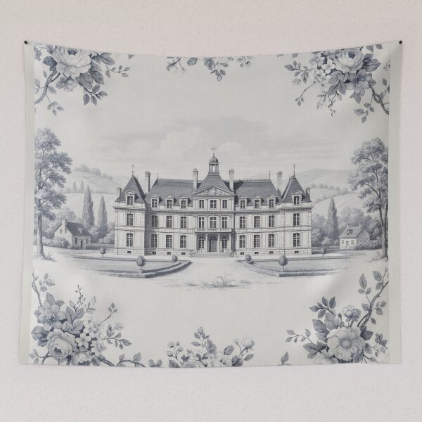 Item preview, Blue Chateau Estate – Vintage Toile de Jouy Architecture Scene designed and sold by SplashTastic.