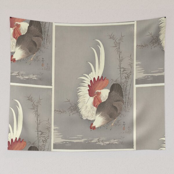 Item preview, Rooster and Chicken by Ohara Koson : Tranquil Shin Hanga Japanese Poster designed and sold by artofuniverse.