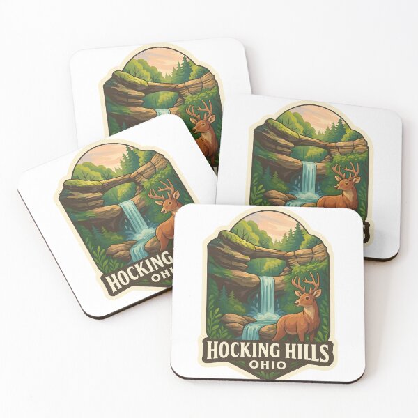 Item preview, Natural Bridge and Waterfall with Deer in Hocking Hills, Ohio designed and sold by Aryabek.