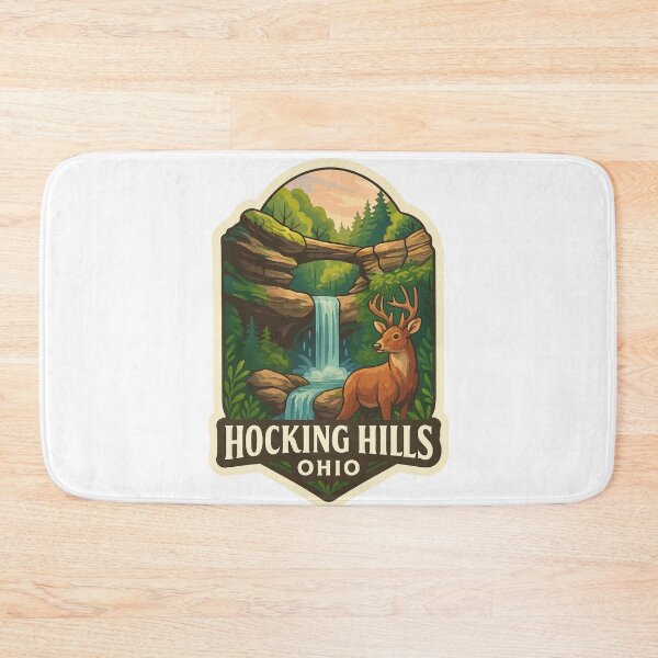 Item preview, Natural Bridge and Waterfall with Deer in Hocking Hills, Ohio designed and sold by Aryabek.