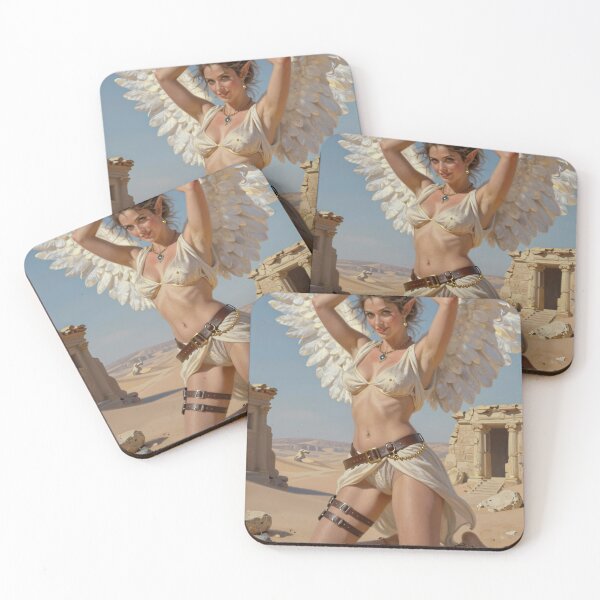 Item preview, Elf woman white wings kneeling desert ruins designed and sold by CathryneDelamort.