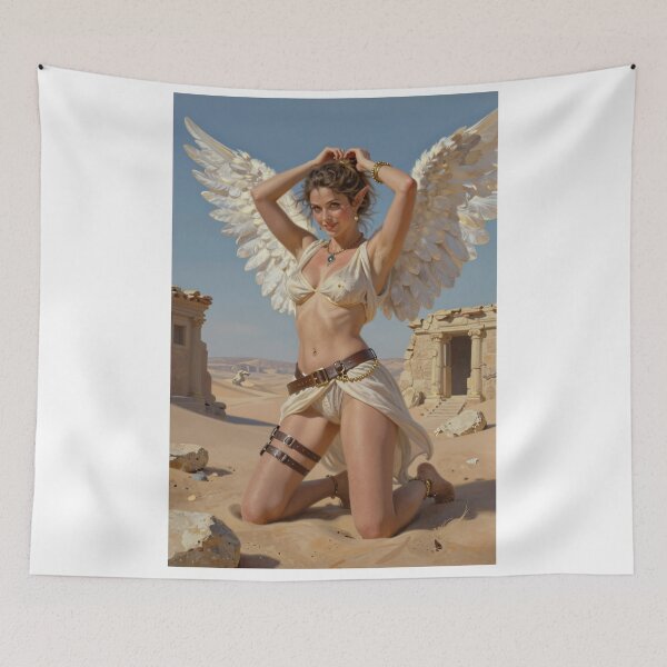 Item preview, Elf woman white wings kneeling desert ruins designed and sold by CathryneDelamort.