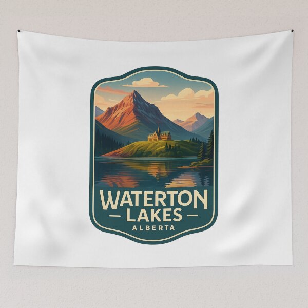 Item preview, Sunset over Upper Waterton Lake and Mountain Peaks designed and sold by Aryabek.