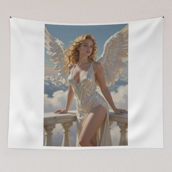 Item preview, Blonde angel leans on marble balcony designed and sold by CathryneDelamort.