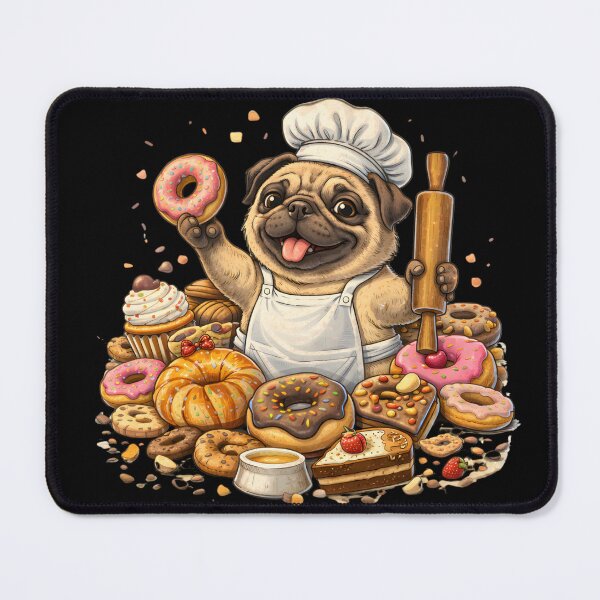 Item preview, Cute pug as a baker with donuts – Funny baking & dessert design – Cute food humor designed and sold by Hischers Solution.