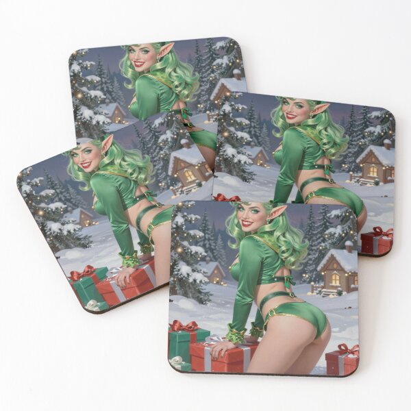 Item preview, Green elf with antlers poses with gifts designed and sold by CathryneDelamort.