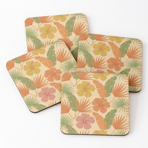 Item preview, Retro 70s Tropical Hibiscus & Palm Leaf Pattern designed and sold by Mizzey Meerkat.