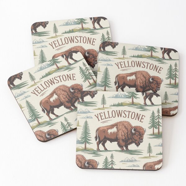 Item preview, Yellowstone National Park Toile de Jouy Pattern | Vintage Bison Scenic Design designed and sold by Tamas Das.