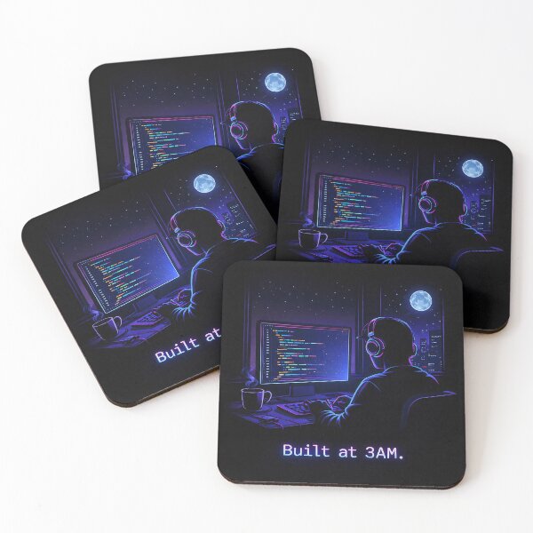 Item preview, Built at 3AM – Night Coder Neon Retro Programmer designed and sold by SoulenCify.