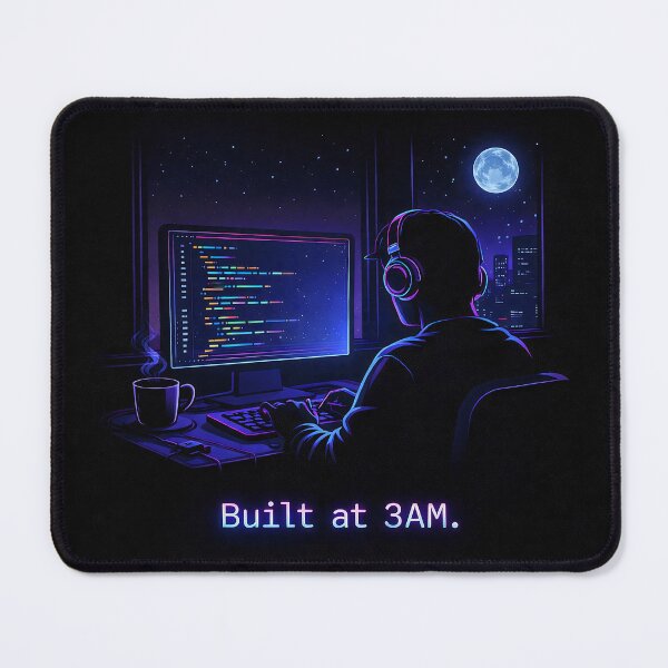 Item preview, Built at 3AM – Night Coder Neon Retro Programmer designed and sold by SoulenCify.